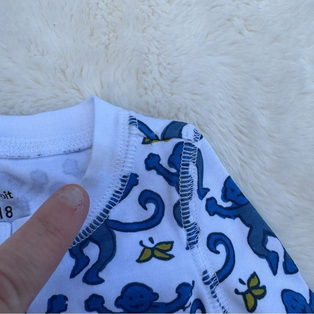 Roberta Roller Rabbit Pajama Top Size 12-18 Months Blue Monkey Print Long Sleeve